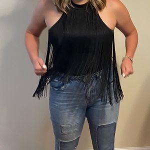 Black fringe body suit